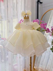 Robe de princesse avec décorations florales pour la fête d'anniversaire de bébé, design sans manches, fêtes - Product Image 5