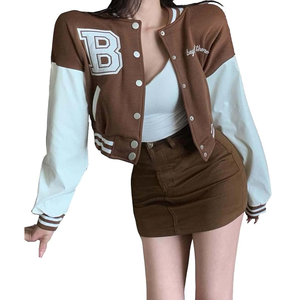 Best Selling <b>Women</b>’s Cropped <b>Varsity</b> <b>Jacket</b> Custom Color block Button Down Baseball <b>Bomber</b> <b>Jacket</b> - Product Image 1