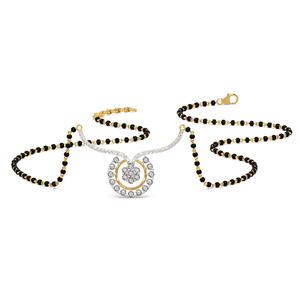 Collier chaîne traditionnel avec motif floral circulaire en forme de fer à cheval et diamants - Product Image 1