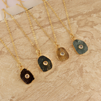 Kalung Batu Citrine Mentah dengan Zirkonia Kubik, Rantai Kabel Kuningan Berlapis Emas 18k, Panjang 22 inci, Penutup Kait Lobster, Batu Permata Kasar, CZ Kecil