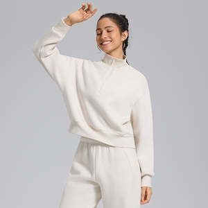 Sudadera con media cremallera de alta calidad para mujer, de manga larga, cuello alto, lisa, de algodón, para otoño, estilo deportivo, fabricada a medida - Product Image 5