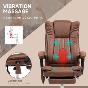 Poltrona da Ufficio Reclinabile Marrone con Altezza Regolabile e Poggiapiedi, Sedia Direzionale con Funzione Massaggio a 6 Punti e Riscaldamento - Product Image 6