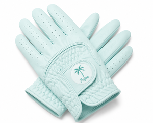 Gant de golf en cuir bleu menthe personnalisé, respirant, perforé, pour femmes et hommes, en cuir de cabretta souple, fabricant OEM/ODM - Product Image 2