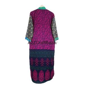 Women's Elegant <b>Kimono</b> Comfortable <b>Long</b> Silk <b>Robe</b> V-neck Drawstring Closure Patchwork Design Breathable Soft Quick Dry Knitted - Product Image 3