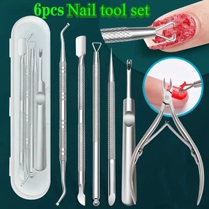 6Pcs Reusable Stainless Steel Manicure <b>Nail</b> <b>Tool</b> Set with Dual-End Double Head Cuticle Pusher Remover Kit & Storage Case - Product Image 1