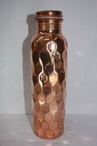 Copper Water Bottle Handmade Hammered Finish With Lid Portable Travel <b>Drinkware</b> Traditional Chinese Design - Product Image 2