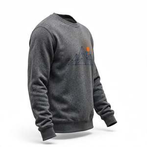 Sudadera de cuello redondo de forro polar grueso con estampado gráfico personalizado para hombre, diseño de arte lineal de montaña y sol, estilo oversize, ropa urbana. - Product Image 4