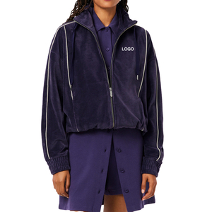IRON MARK INDUSTRIES Girls' Navy Solid Heavyweight Velvet Hooded Track <b>Jacket</b> <b>Short</b> <b>Sleeve</b> Drawstring Front Logo Print Sporty - Product Image 1