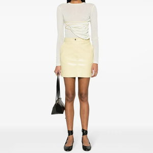 Women's PU <b>Leather</b> Pencil <b>Mini</b> <b>Skirt</b> Regular Waist Solid Color Shiny Button Front Minimalist Style All Seasons - Product Image 3