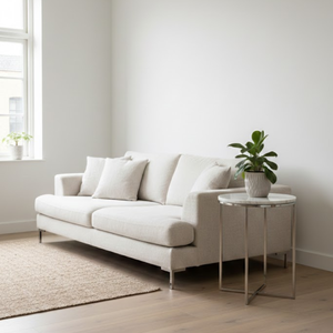 โต๊ะตกแต่งหินอ่อนสีขาวหรูหราพร้อมสแตนเลสสตีล |   โต๊ะข้างทรงกลมสไตล์มินิมอลสำหรับห้องนั่งเล่น ห้องรับรอง และตกแต่งบ้าน - Product Image 1