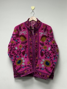 Best Selling Multicolor Suzani Embroidered Cotton <b>Velvet</b> Bomber <b>Jacket</b> Unisex Breathable Floral Design Handcrafted Artisan - Product Image 5