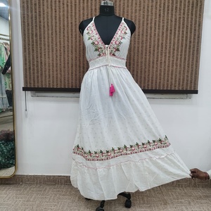 Women's Silk Viscose Woven Boho Maxi <b>Dress</b> | <b>Elastic</b> Waist Floral Print Summer Beachwear - Product Image 1