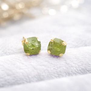 Natural Raw Peridot <b>Stud</b> Earring Gold Electroplated Gemstone <b>Stud</b> August Birthstone Jewelry Minimalist Gift for Her - Product Image 6