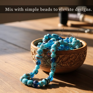 Perles en verre soufflé de différentes tailles, couleur turquoise |   Perles fantaisie multi-formes artisanales pour la fabrication de bijoux, bracelets, artisanat DIY - Product Image 6