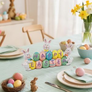 ตุ๊กตากระต่ายเรซิ่นเพ้นท์มือ ของตกแต่งอีสเตอร์สำหรับบ้าน สำนักงาน และงานเลี้ยง ของประดับตกแต่งโต๊ะกลาง ของตกแต่งรูปไข่ - Product Image 2