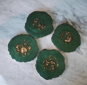 emerald resin <b>coasters</b> green luxury <b>coasters</b> gold foil resin art aesthetic <b>drink</b> <b>coasters</b> handmade resin decor modern Mats & Pad - Product Image 1