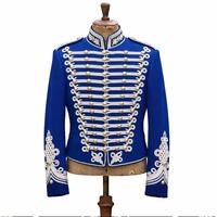 Veste Hussar Unisexe pour Adultes en Coton Jaune Respirant à Manches Courtes avec Broderie Blanche et Boutons Dorés, Style Formel Croisé