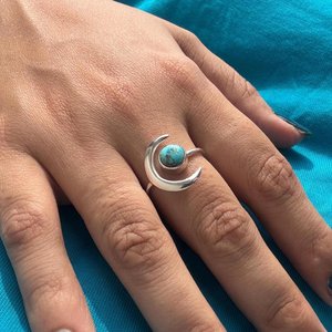 Sterling Silver Crescent Moon <b>Turquoise</b> <b>Ring</b> Boho Statement Gemstone Jewelry for Women Gift - Product Image 4