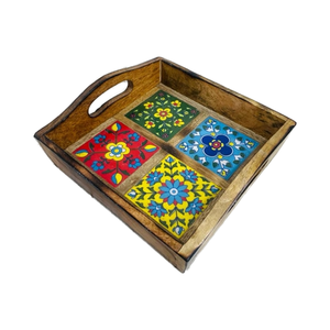 Plateau de service artisanal en bois Art Déco pour mariage et Diwali - Product Image 1