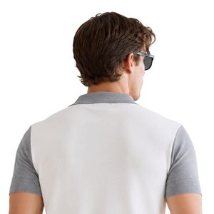 Ensemble polo et short pour homme blanc et gris clair, poche contrastante, tenue décontractée d'été en deux pièces, logo personnalisé, vêtements de sport haut de gamme - Product Image 3