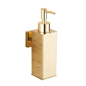 Distributeur de savon mural moderne en métal, pompe à savon liquide ronde en acier inoxydable, ensemble de salle de bain, finition noir, or, chrome - Product Image 2