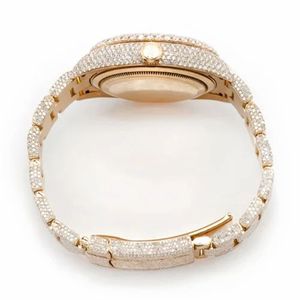 Montre de luxe entièrement sertie de moissanite, style diamant, en or rose, automatique, mécanique, pour poignet - Product Image 3