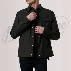Mens Dark Green Cotton <b>Jacket</b> Casual Slim Fit Button Up <b>Lightweight</b> Utility <b>Jacket</b> Streetwear Fashion Shirt Coat - Product Image 1