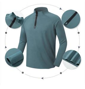 Camiseta Deportiva Unisex Color Verde Azulado, Manga Larga, Cuello Alto con Cierre, Absorbe la Humedad, Transpirable, Secado Rápido, Corte Ajustado, Manga Completa, Logotipo Personalizado - Product Image 1