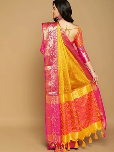 Sari en soie pure Banarasi tissé et orné KV (Jaune) - Product Image 3