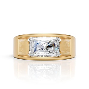 Moissanite <b>Statement</b> <b>Ring</b> <b>Silver</b> Bold Men's Fine Jewelry Piece Featuring Horizontal Radiant-Cut Solitaire Cocktail <b>Ring</b> - Product Image 2