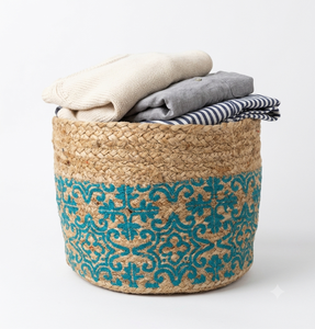 Panier à linge rond en corde de coton et de jute tressé à la main, très demandé, et panier de rangement décoratif multifonctionnel en jonc de mer pour - Product Image 5