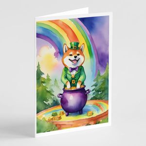 Whimsical Shiba Inu St Patrick's Day Greeting Cards Pack of 8 A7 Size <b>5x7</b> Blank Note Cards with <b>Envelopes</b> - Product Image 1