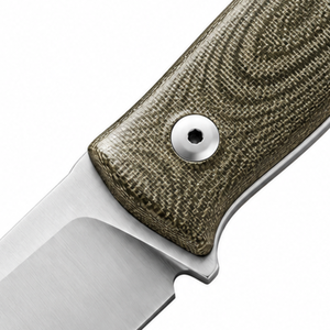 Couteaux de chasse à lame fixe texturée gris-vert avec lame à pointe tombante argentée, étui en cuir marron et manche riveté - Product Image 5