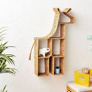 Estante de pared de hierba marina natural, organizador boho para habitación infantil, estantería flotante para libros, estantería decorativa de mimbre tejido con forma de jirafa, directo de fábrica - Product Image 5