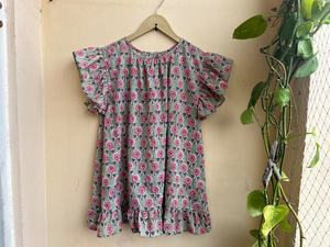 Top de Verano de Algodón Estampado a Mano para Mujer, Blusa de Algodón Hecha a Mano con Cuello Redondo, Manga Corta, Estampado Floral, Top Informal, Regalo para Ella - Product Image 3