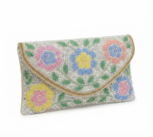 Pochette de soirée en perles de verre faites à la main avec motif floral et design enveloppe pour femme, idéale pour les soirées - Product Image 2