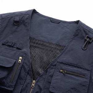 Navy Blue Multi Pocket Tactical <b>Utility</b> <b>Vest</b> | Zip Up Mesh Back Work <b>Vest</b>| Heavy Duty Sleeveless Jacket| Custom OEM Manufacturer - Product Image 4