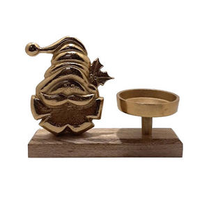 Christmas Tree <b>Tealight</b> Holder Wooden Base Gold Metal Design Indoor Home Decoration for Holiday Season <b>Tealight</b> Holder - Product Image 2