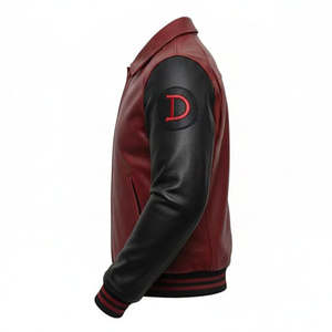 Blouson universitaire noir personnalisé en cuir pleine fleur, respirant, coupe-vent, avec doublure en toile écologique, style streetwear, vente en gros - Product Image 3