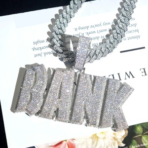 Custom Iced Out Name Necklace Cuban Chain Silver Plated Moissanite <b>Letter</b> Charm Pendant Men's Hip Hop Jewelry Online in India - Product Image 2
