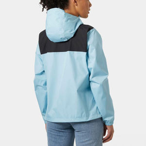 Women's Light Blue Hooded Jacket With Black Panel Color Blocking Waterproof Polyester Full Sleeve Utility Style Autumn Wear 2026 - Product Image 2