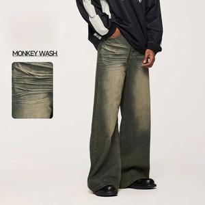 Men's Hip Hop Baggy Straight Jeans High Waist Breathable Loose Fit Denim <b>Pants</b> Summer Winter Streetwear - Product Image 5