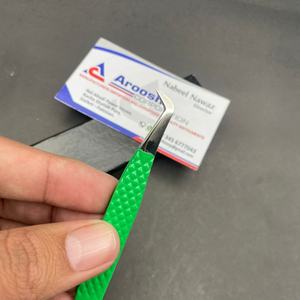 Pinzas rusas de acero inoxidable de alta calidad con empuñadura de diamante Logotipo verde personalizado Pinzas de pestañas sostenibles Punta puntiaguda - Product Image 3
