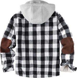 Veste polaire Sherpa zippée pour homme, à capuche à carreaux, motif uni, en flanelle chaude, coupe ample, impression numérique - Product Image 1
