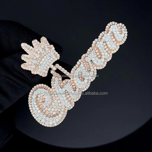 เครื่องประดับยอดนิยมฮิปฮอปประกาย3D เย็นสองโทนสีโรสโกลด์และเงิน VVS เพชรโมอิสซาไนท์จี้ชื่อตัวอักษร - Product Image 1