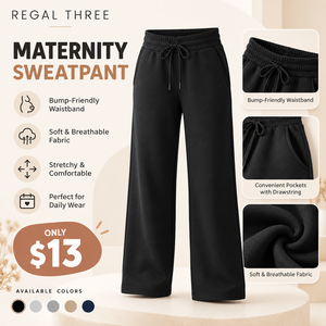 Regal Three Maternity Wide Leg <b>Sweatpants</b> <b>Women</b> Drawstring Waist 100% Fleece High Waist Adjustable Waistband Pregnancy Trouser - Product Image 1