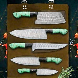 Juego de Cuchillos de Chef de Acero de Damasco Hechos a Mano: Cuchillos de Cocina Forjados, Juego de 5 Piezas, Mango de Resina, Bolsa de Cuero Enrollable, Regalo - Product Image 3