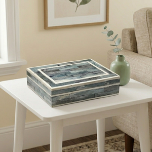 Blue Bone Inlay Box Handmade Decorative Storage Box Luxury Trinket Box Modern Keepsake Organizer <b>Coffee</b> <b>Table</b> Decor Gift Box - Product Image 1