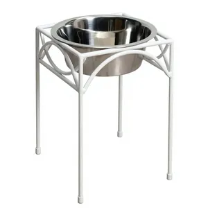 Comedero de Acero Inoxidable para Mascotas con Soporte Metálico Blanco Elevado para Perros y Gatos - Product Image 1