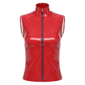 Débardeur court sans manches pour femme, en satin effet mouillé, respirant et écologique, à col montant, avec fermeture éclair sur le devant, style camisole, pour tenue Steampunk, Rave et Clubwear - Product Image 4